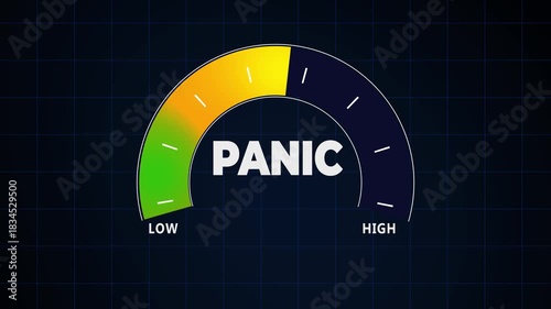 panic level measuring device animation.zoom effect.Infographic gauge, tachometer, speedometer.