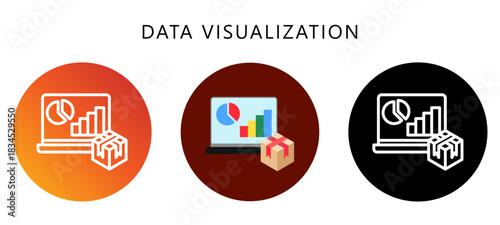 Data Visualization Icon Button, Black, Gradient, Rounded Mini Illustration Relate To Industry 4-0. Use For Modern Concept, Ui, Ux Web And App Development.