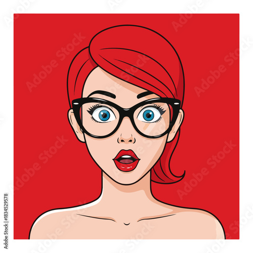 Surprised Redhead Woman with Glasses – Pop Art Portrait Vector