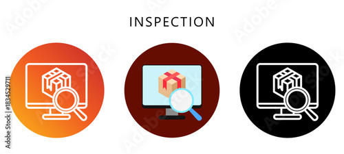 Inspection Icon Button, Black, Gradient, Rounded Mini Illustration Relate To Industry 4-0. Use For Modern Concept, Ui, Ux Web And App Development.