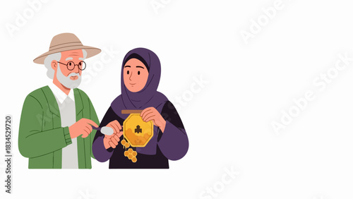 December 4th, 2025 image of senior man and woman with honeycomb, representing the illustration from 2025-12-04_image_001. December 4th,