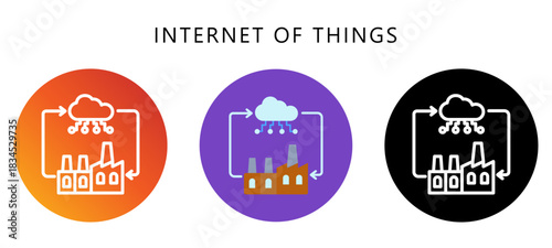 Internet Of Things Icon Button, Black, Gradient, Rounded Mini Illustration Relate To Industry 4-0. Use For Modern Concept, Ui, Ux Web And App Development.