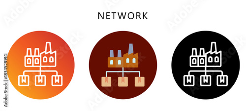 Network Icon Button, Black, Gradient, Rounded Mini Illustration Relate To Industry 4-0. Use For Modern Concept, Ui, Ux Web And App Development.