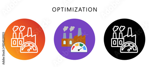 Optimization Icon Button, Black, Gradient, Rounded Mini Illustration Relate To Industry 4-0. Use For Modern Concept, Ui, Ux Web And App Development.