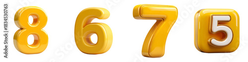 Bright and cheerful 3D numbers countdown from eight to five, perfect for educational materials, playful designs, and adding a touch of whimsy to any project