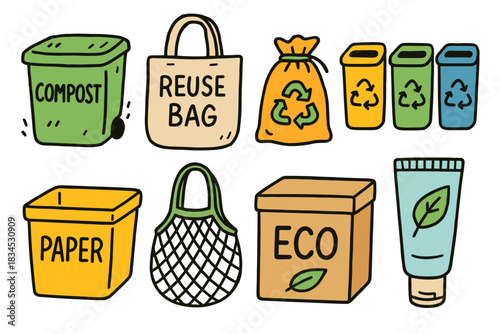 Eco-friendly icons for sustainable living and waste management design
