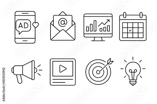 Digital marketing icon set. online advertising vector set for business and promotion design.