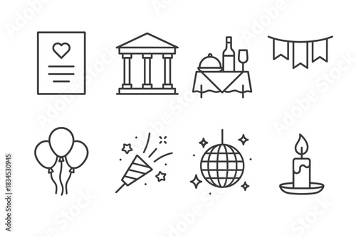 Elegant celebration icon set. perfect for invites, decorations, and festive events