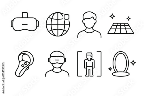 Virtual reality icon set. digital technology elements for design projects. futuristic vr and ar graphics compilation.