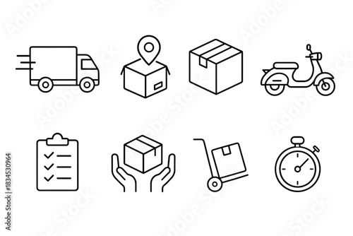 Delivery and logistics icon set. essential symbols for shipping and courier services. perfect for web and app design.