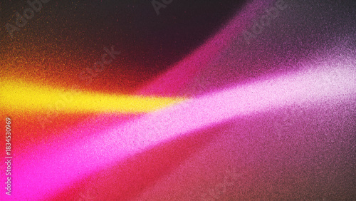 Dynamic gradient with rich noise texture and glowing light streaks created from thousands of individual dots. Soft grainy waves of pink yellow merge into glowing abstract gradient for digital design