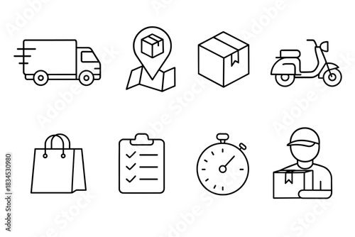 Delivery and shipping icon set. delivery service vector set. package and courier icon collection for logistics design.