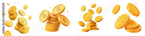 Golden Coins Falling and Stacking Up, Financial Success and Wealth Accumulation, Savings and Investment Opportunities, Winning Jackpot and Receiving Rewards