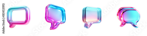 Iridescent message bubbles for modern communication, reflecting a futuristic style, ideal for social media marketing and dynamic online content about connection