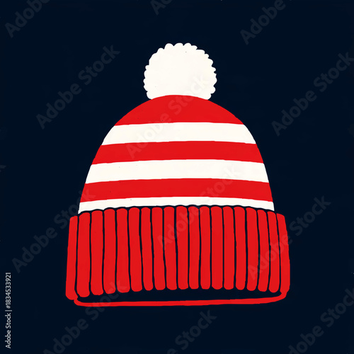 Winter Knit Cap with Pom Pom Isolated on Dark Blue

