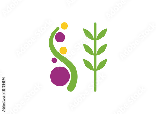 A stylized floral branch featuring spring blossoms, leaves, and a bending stem, with a quirky curved sprig; a flat vector illustration set against a white background