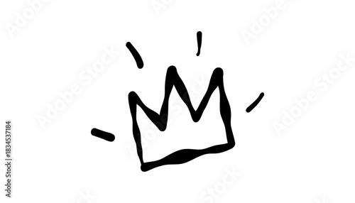 Cute doodle crown in minimal hand drawn style. Simple vector icon for sticker or princess design. Vector illustration on an isolated background.