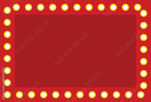 Blank red marquee sign with glowing bulbs, isolated on white background.