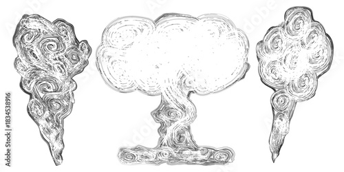 Set of hand drawn explosion smoke outline designs as design elements vector illustration