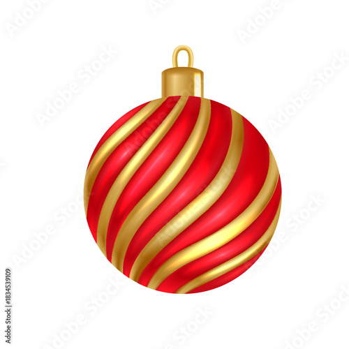 Vibrant Red and Gold Christmas Ball Ornament with a Swirled, Textured Pattern and Golden Cap