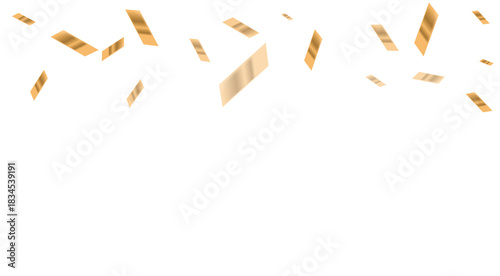 Elegant shower of falling gold metallic confetti strips with a reflective, shiny texture