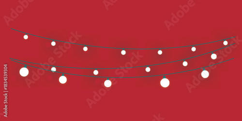 Draped strands of festive string lights with glowing white round bulbs in a simple illustration style.