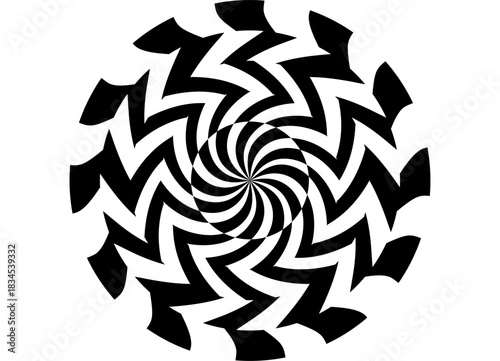 Round vector pattern of black twisted broken lines on a white background. Modern design element for advertising, interior, packaging, covers. Vector background.