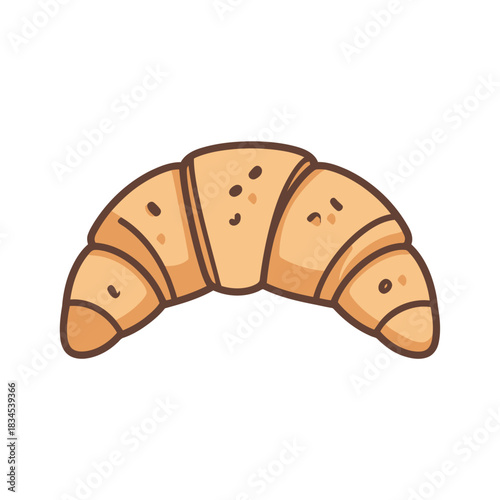 Simple and cute cartoon illustration of a golden-brown croissant. This delicious French pastry icon represents a classic morning breakfast treat from a patisserie