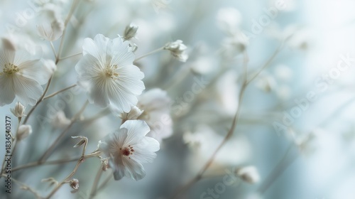 White flowers growing softly in a quiet space during the day near sunlight. Cloud dancer trend color 2026