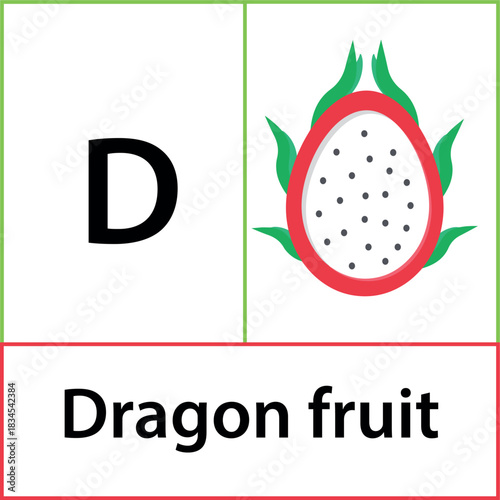 Cute Educational Letter D with Dragon Fruit Character
