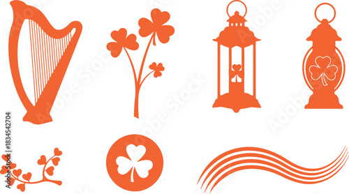 Orange harp shamrock lanterns heart branch wave graphics
