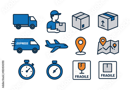 Efficient delivery and logistics icons for fast shipping solutions