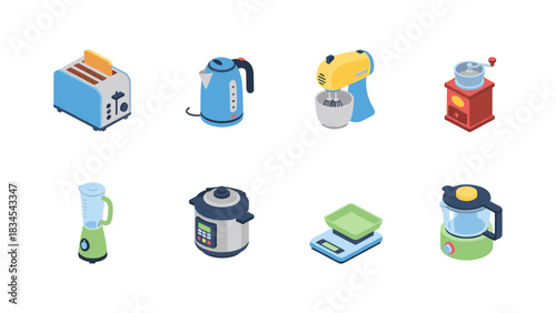 Isometric kitchen appliances set for modern culinary spaces