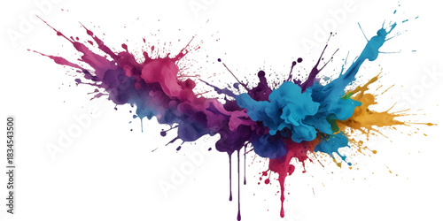 Vector abstract colorful rainbow holi paint and colorful cloud smoke powder explosion isolated on transparent wide panorama background.	
