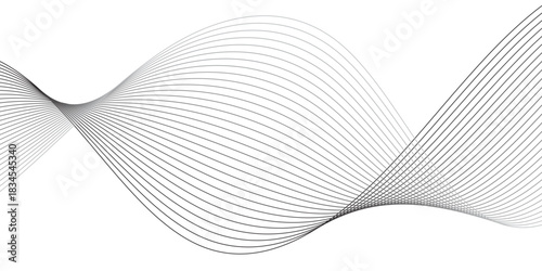 gray and white wavy curve line with digital future technology concept background. Line art striped graphic template, banner background. Vector illustration.