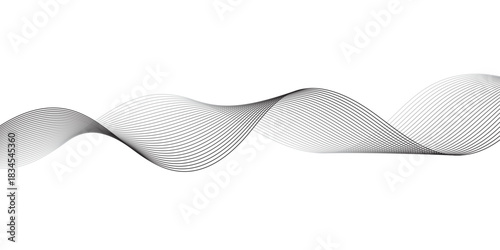 gray and white wavy curve line with digital future technology concept background. Line art striped graphic template, banner background. Vector illustration.