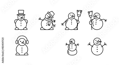 Cute Snowman Icon Set for Winter Holidays and Christmas