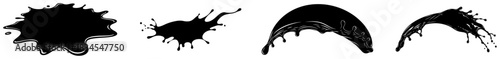 Set Of Abstract Black Ink Splashes And Liquid Drops Vector Illustration Fluid Paint Stains And Water Splatters On White Background