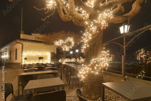 Fototapeta Naklejka Na Ścianę i Meble -  Christams decorations in Bergamo upper from San Vigilio, Lombardy, Italy