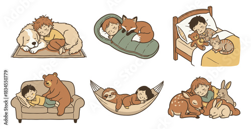 Children sleep with animals.