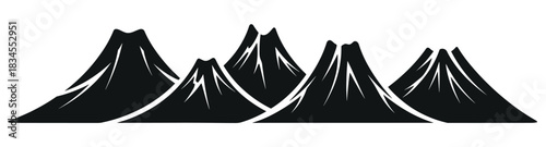 Black and white graphic illustration of a mountain range with stylized peaks and sharp highlights, depicted in a minimalist silhouette style for a clean and modern design