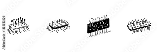 Microchip Circuit Board Doodle Sketch Set. Electronic Components And Technology Innovation In Hand Drawn Style Collection. Semiconductor And Integrated Circuit Design. Isolated Vector Illustration