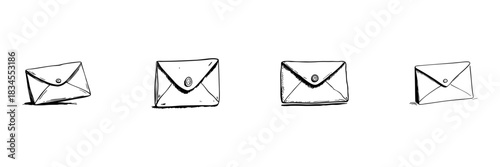 Envelopes Doodle Sketch Set. Traditional Mail Communication And Correspondence In Hand Drawn Style Collection. Vintage Postal Design Elements. Hand Drawn Isolated Vector Illustration