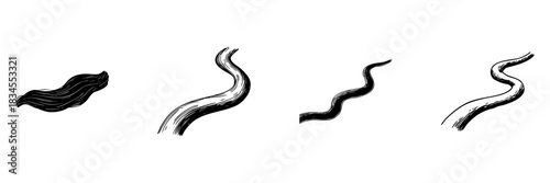 Wavy Line Brush Strokes Doodle Sketch Set. Artistic Expression And Creative Design Elements In Hand Drawn Style Collection. Abstract Curves And Swirls. Isolated Vector Illustration