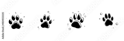 Paw Print Doodle Sketch Set. Animal Footprint Patterns And Pet Symbolism In Hand Drawn Style Collection. Isolated Vector Illustration