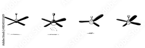 Ceiling Fan Doodle Sketch Set. Home Cooling, Air Circulation, And Ventilation Solutions In Hand Drawn Style Collection. Energy Efficiency And Comfort. Hand Drawn Isolated Vector Illustration
