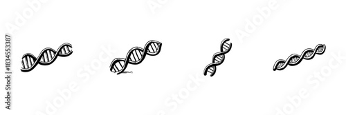 Dna Helix Doodle Sketch Set. Genetic Structure And Molecular Biology Representation In Hand Drawn Style Collection. Scientific Illustration Of Dna Strands. Isolated Vector Illustration