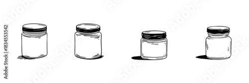 Empty Glass Jars Doodle Sketch Set. Storage And Organization Solutions In Hand Drawn Style Collection. Versatile Containers For Kitchen, Pantry, And Craft Use. Hand Drawn Isolated Vector Illustration