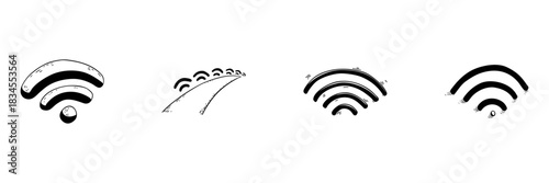 Wifi Signal And Connectivity Doodle Sketch Set. Wireless Internet Access And Network Communication In Hand Drawn Style Collection. Technology And Digital Connectivity. Isolated Vector Illustration