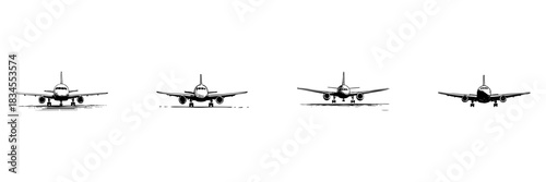 Airplane Front View Doodle Sketch Set. Aviation, Travel, And Transportation Concepts In Hand Drawn Style Collection. Aircraft Illustration For Flight And Airline Themes. Isolated Vector Illustration